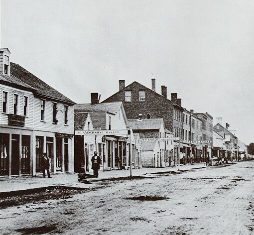 Queen Street, looking west near York Street, ca. 1875